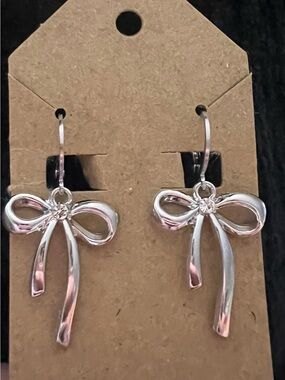 Silver Bow Drop Earrings - Women Jewelry